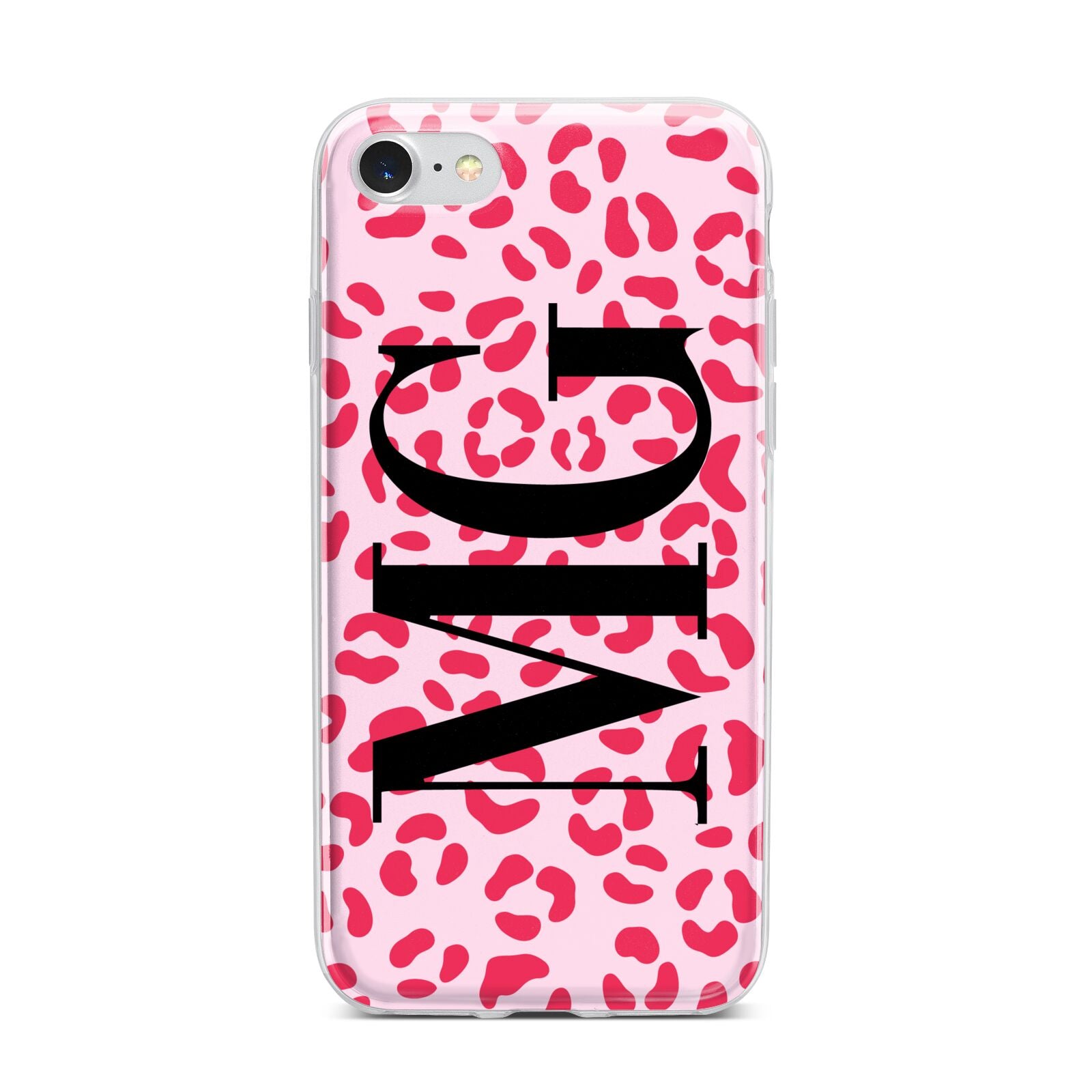 Personalised Leopard Print Initials iPhone 7 Bumper Case on Silver iPhone