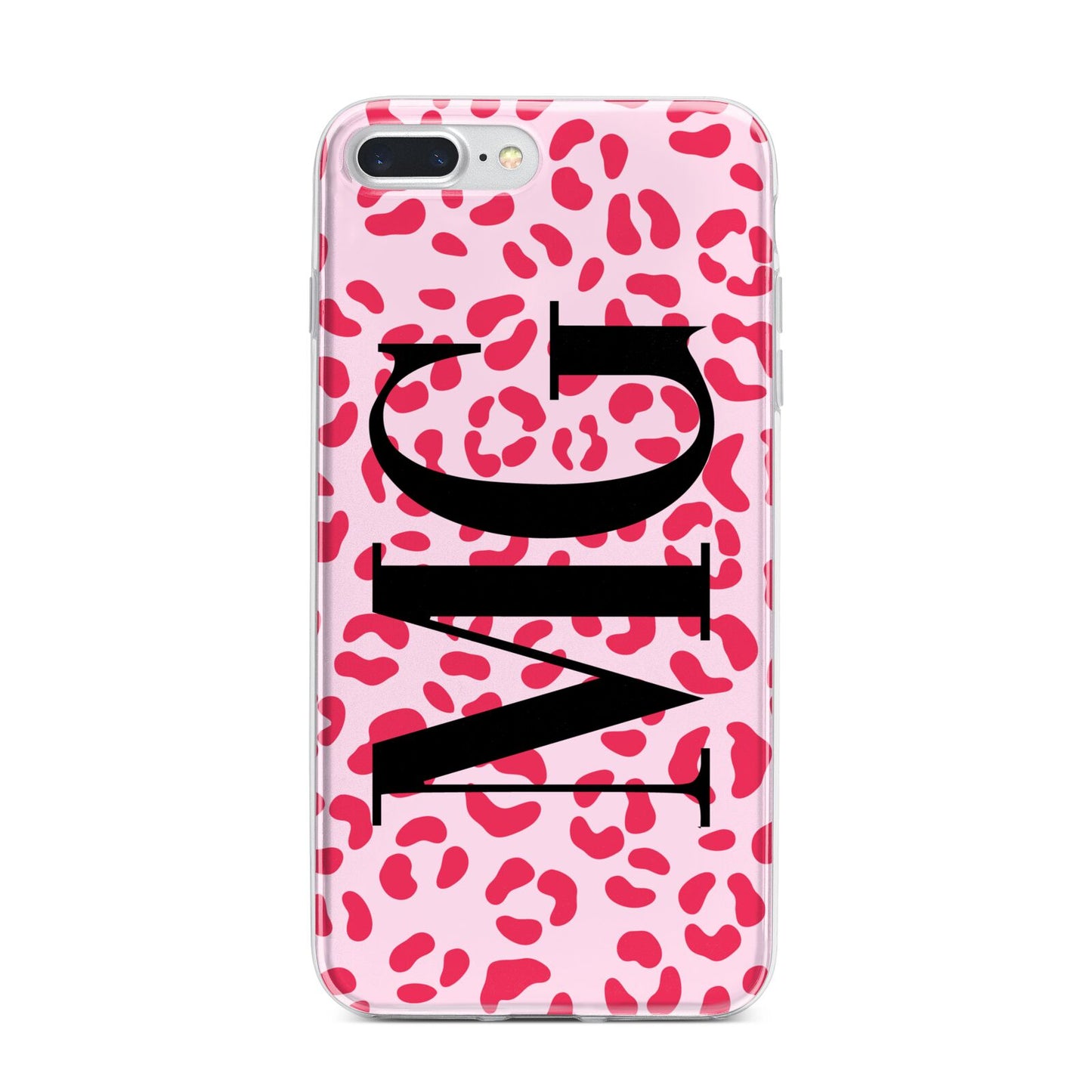 Personalised Leopard Print Initials iPhone 7 Plus Bumper Case on Silver iPhone