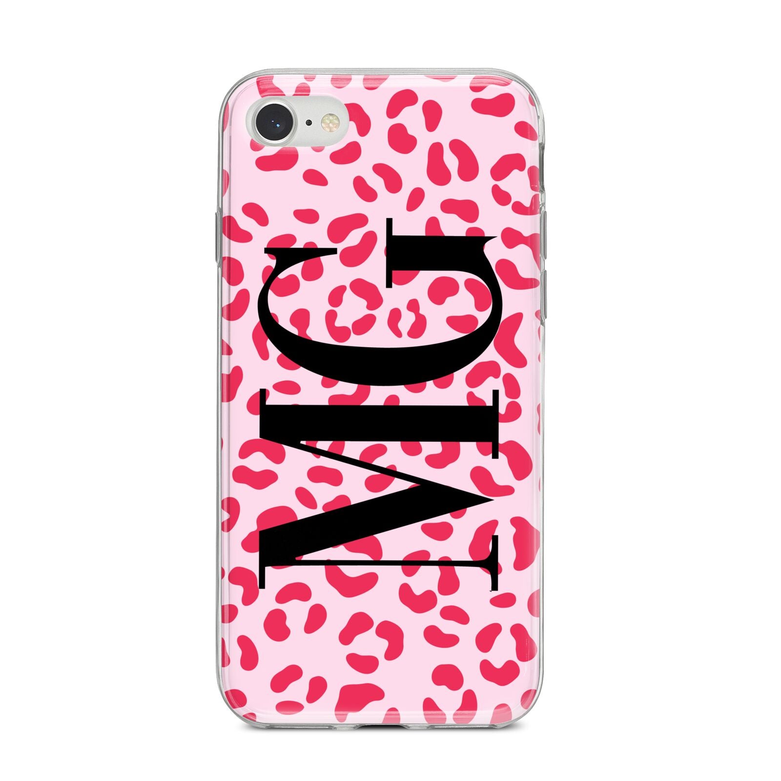 Personalised Leopard Print Initials iPhone 8 Bumper Case on Silver iPhone