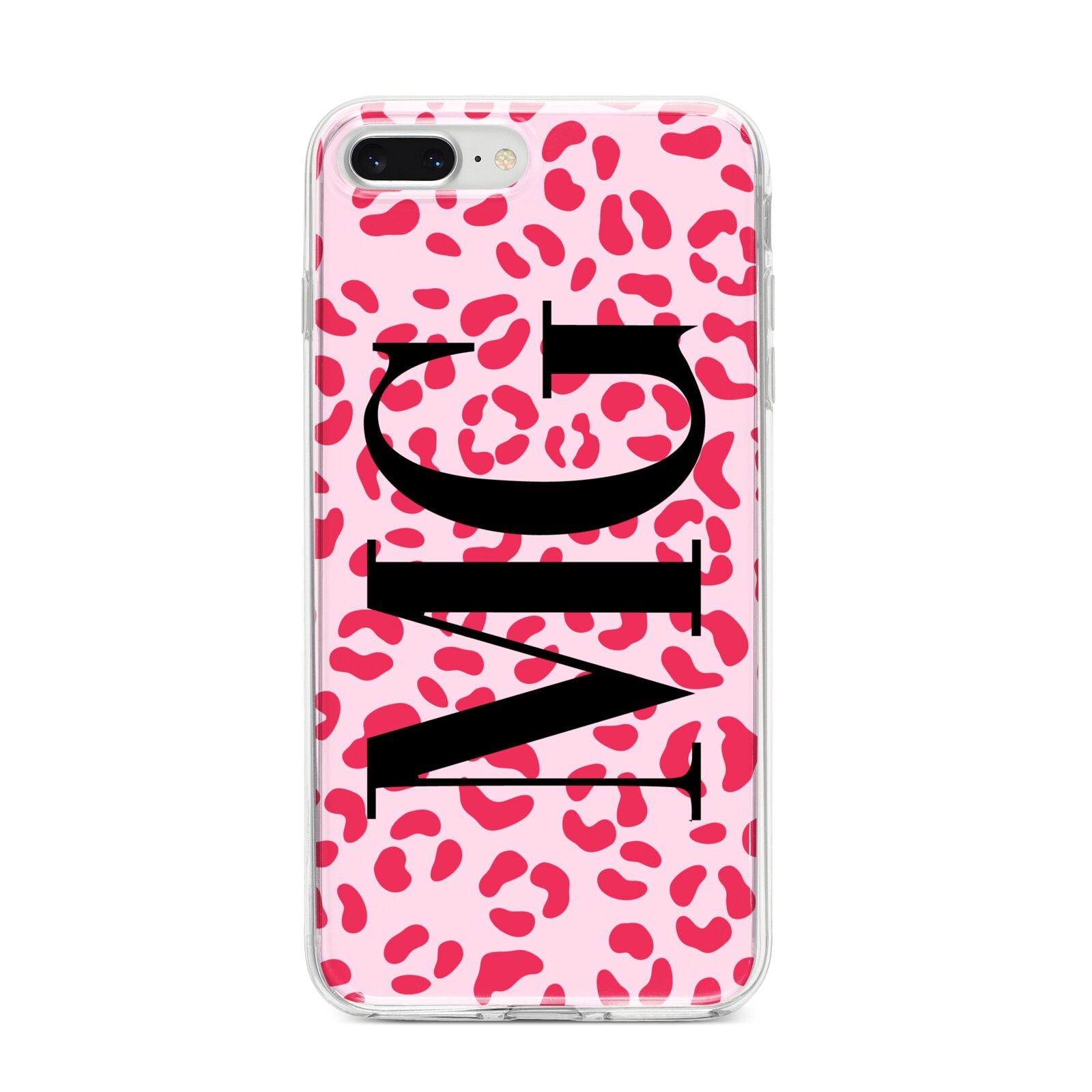 Personalised Leopard Print Initials iPhone 8 Plus Bumper Case on Silver iPhone