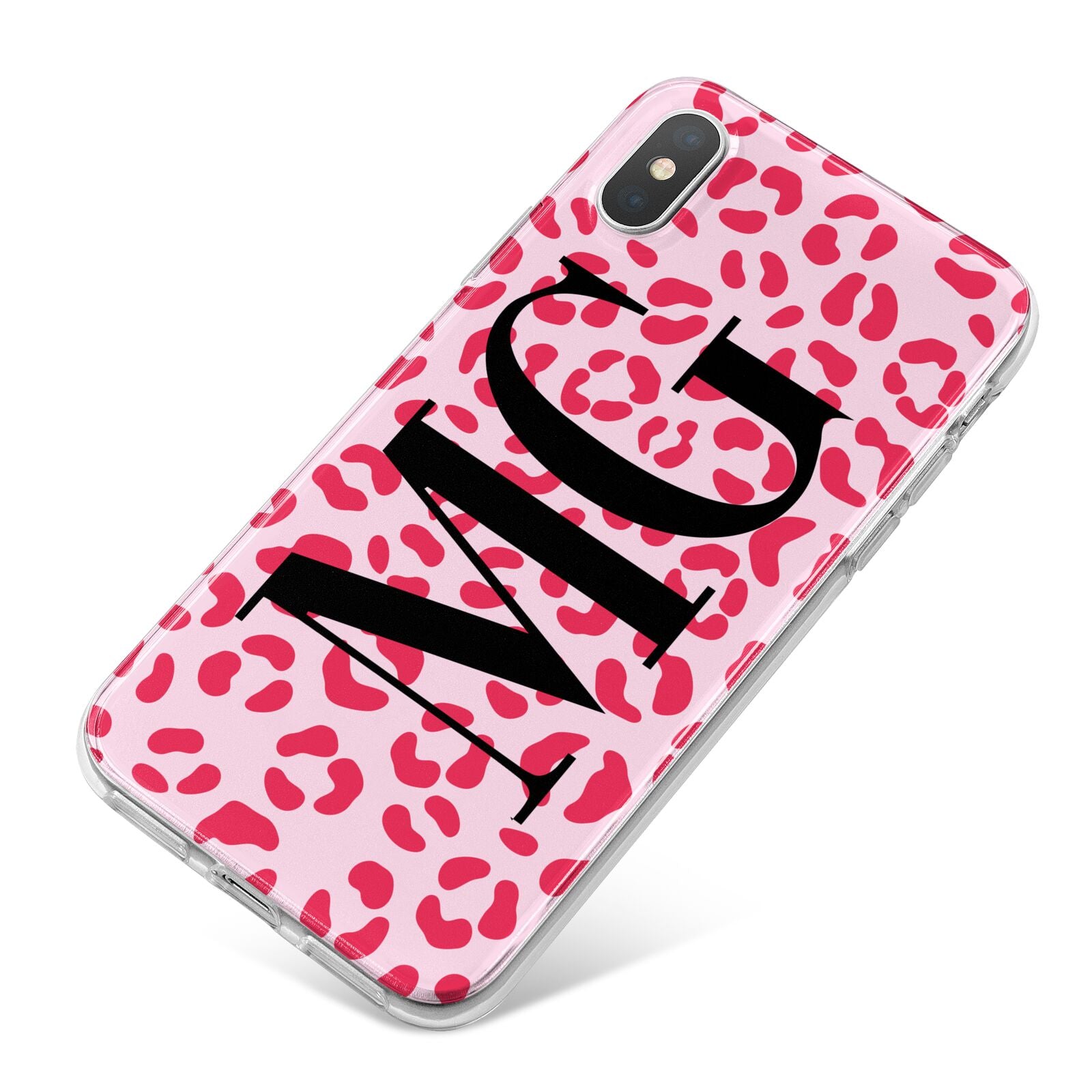 Personalised Leopard Print Initials iPhone X Bumper Case on Silver iPhone