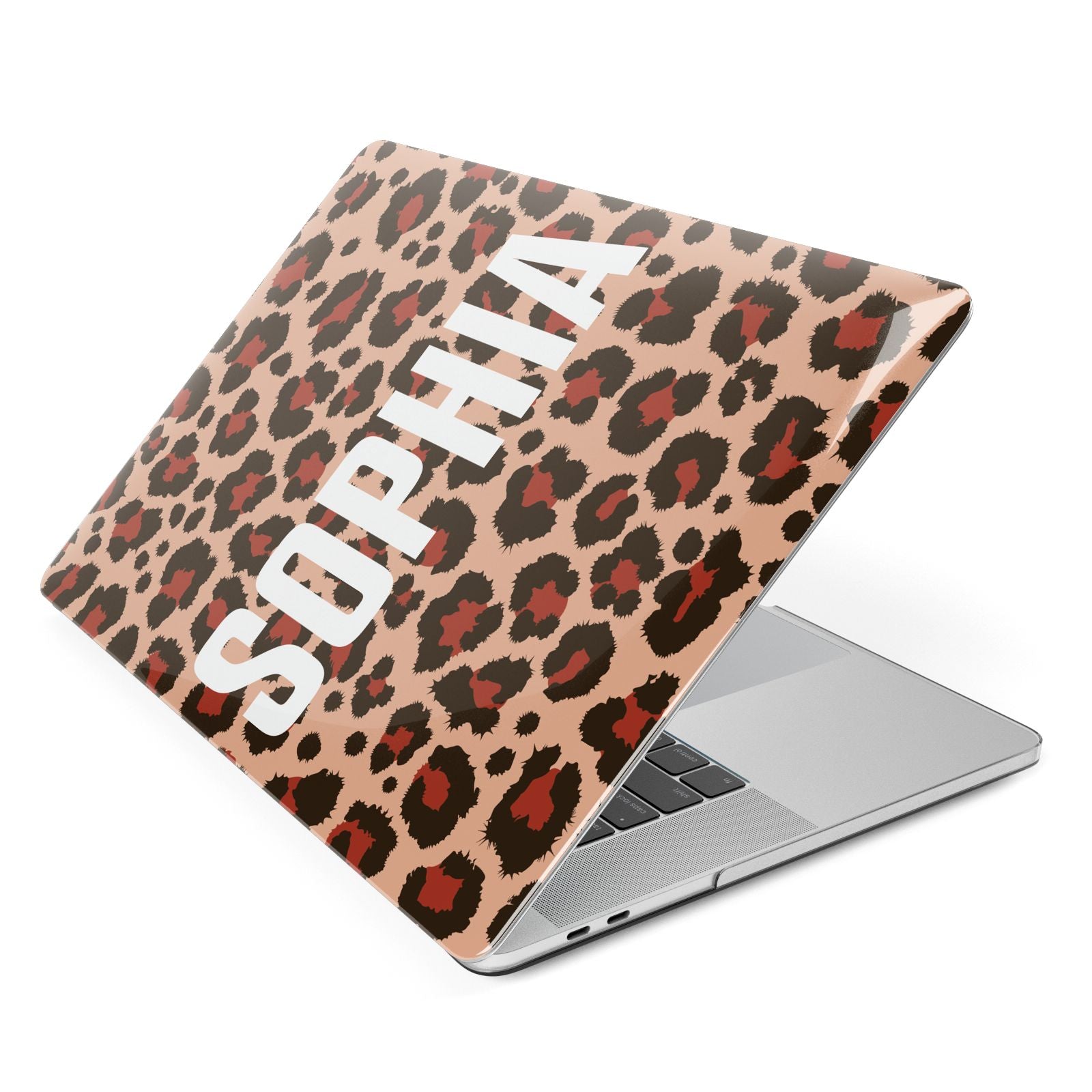 Personalised Leopard Print Name Apple MacBook Case Side View