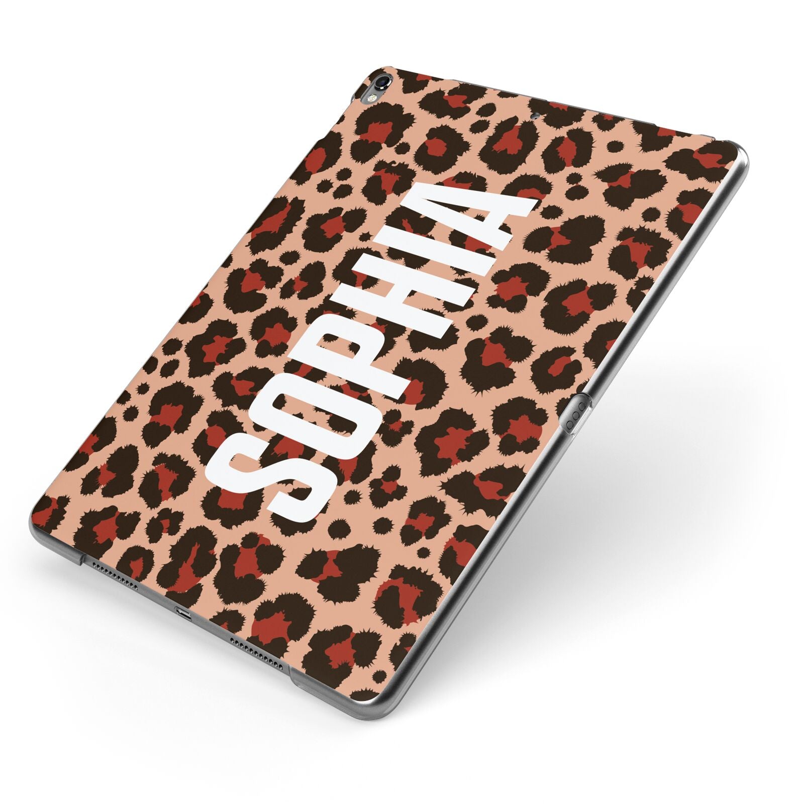 Personalised Leopard Print Name Apple iPad Case on Grey iPad Side View
