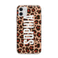 Personalised Leopard Print Name Apple iPhone 11 in White with Bumper Case