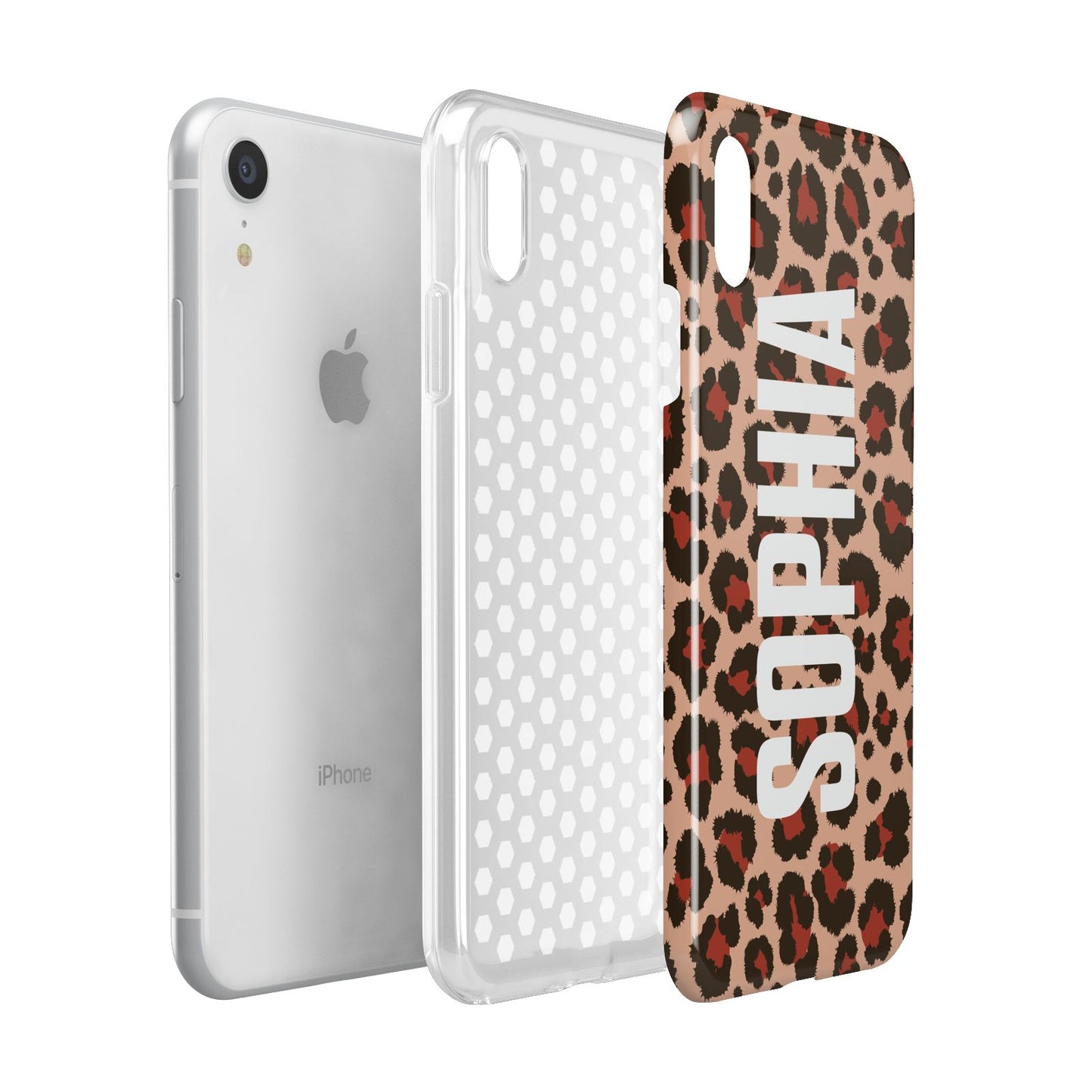Personalised Leopard Print Name Apple iPhone XR White 3D Tough Case Expanded view
