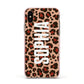 Personalised Leopard Print Name Apple iPhone Xs Impact Case Pink Edge on Gold Phone