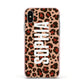 Personalised Leopard Print Name Apple iPhone Xs Impact Case Pink Edge on Silver Phone