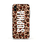 Personalised Leopard Print Name Apple iPhone Xs Impact Case White Edge on Gold Phone