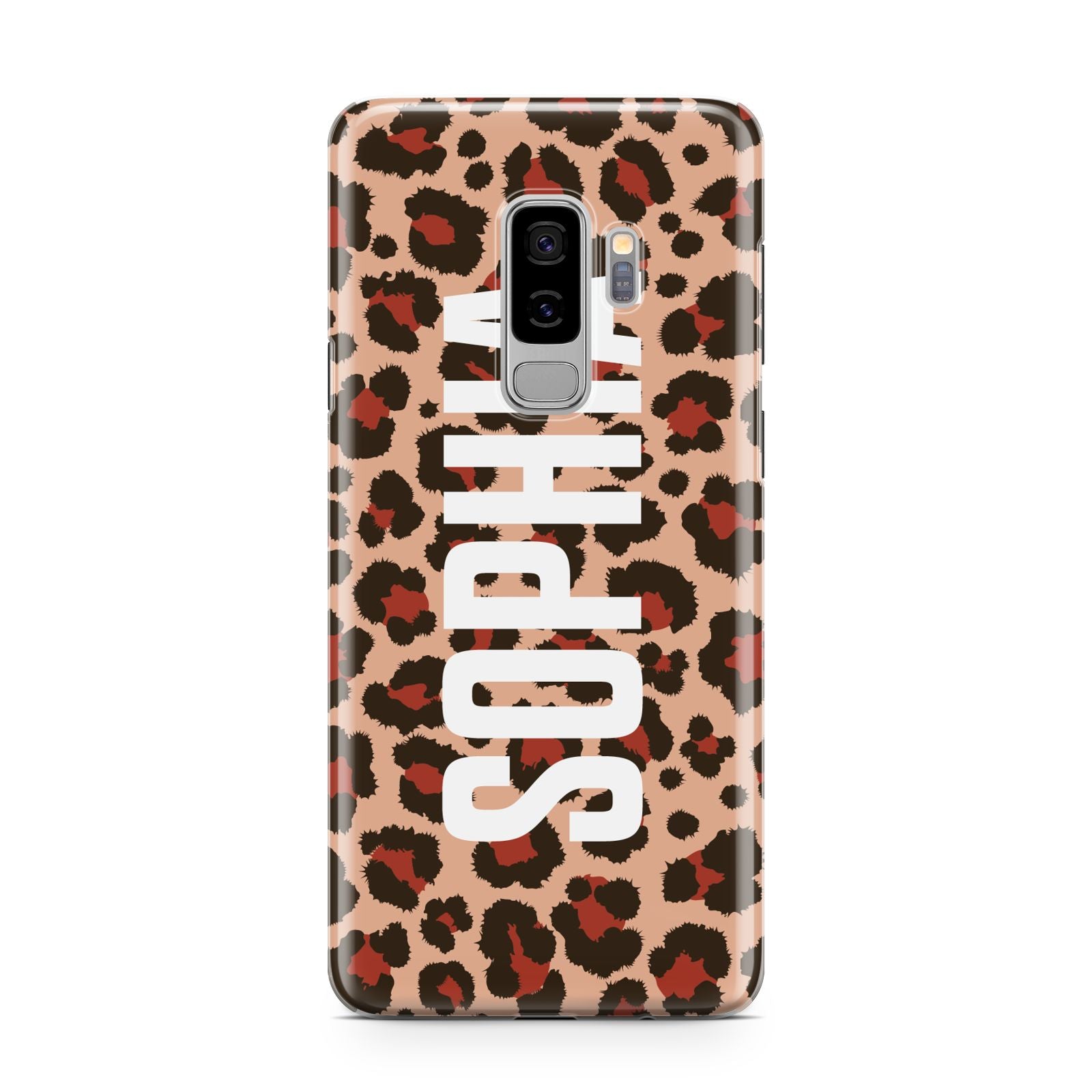 Personalised Leopard Print Name Samsung Galaxy S9 Plus Case on Silver phone