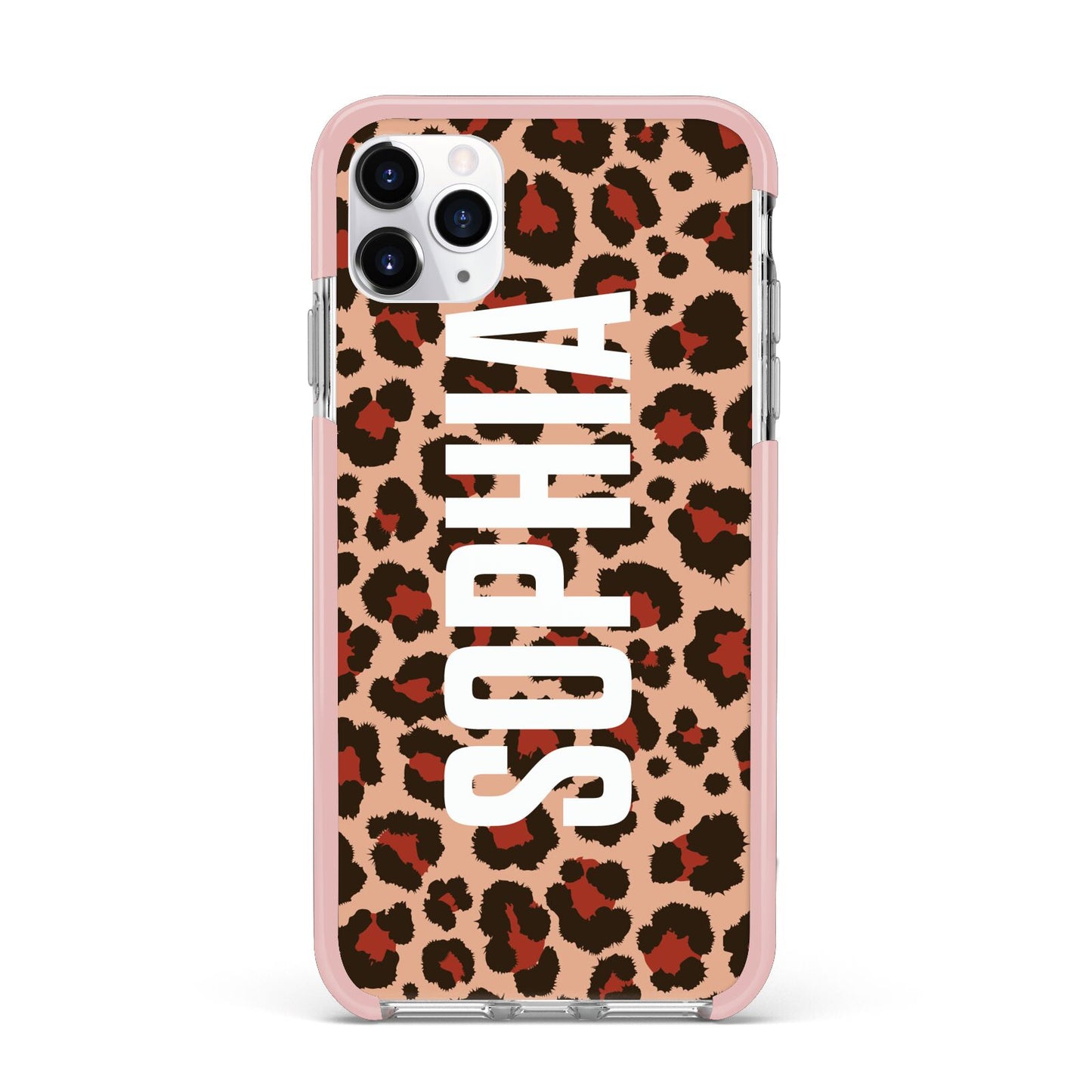 Personalised Leopard Print Name iPhone 11 Pro Max Impact Pink Edge Case
