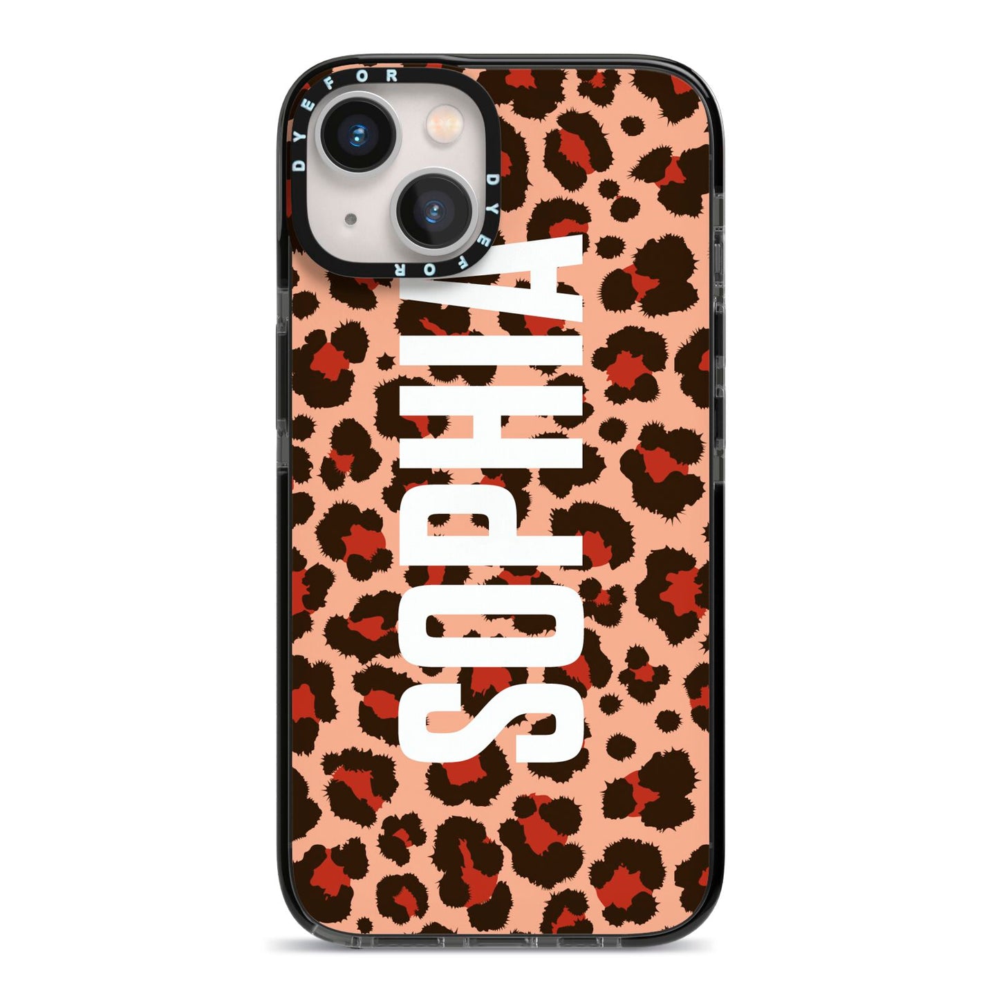 Personalised Leopard Print Name iPhone 13 Black Impact Case on Silver phone