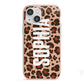Personalised Leopard Print Name iPhone 13 Mini TPU Impact Case with Pink Edges