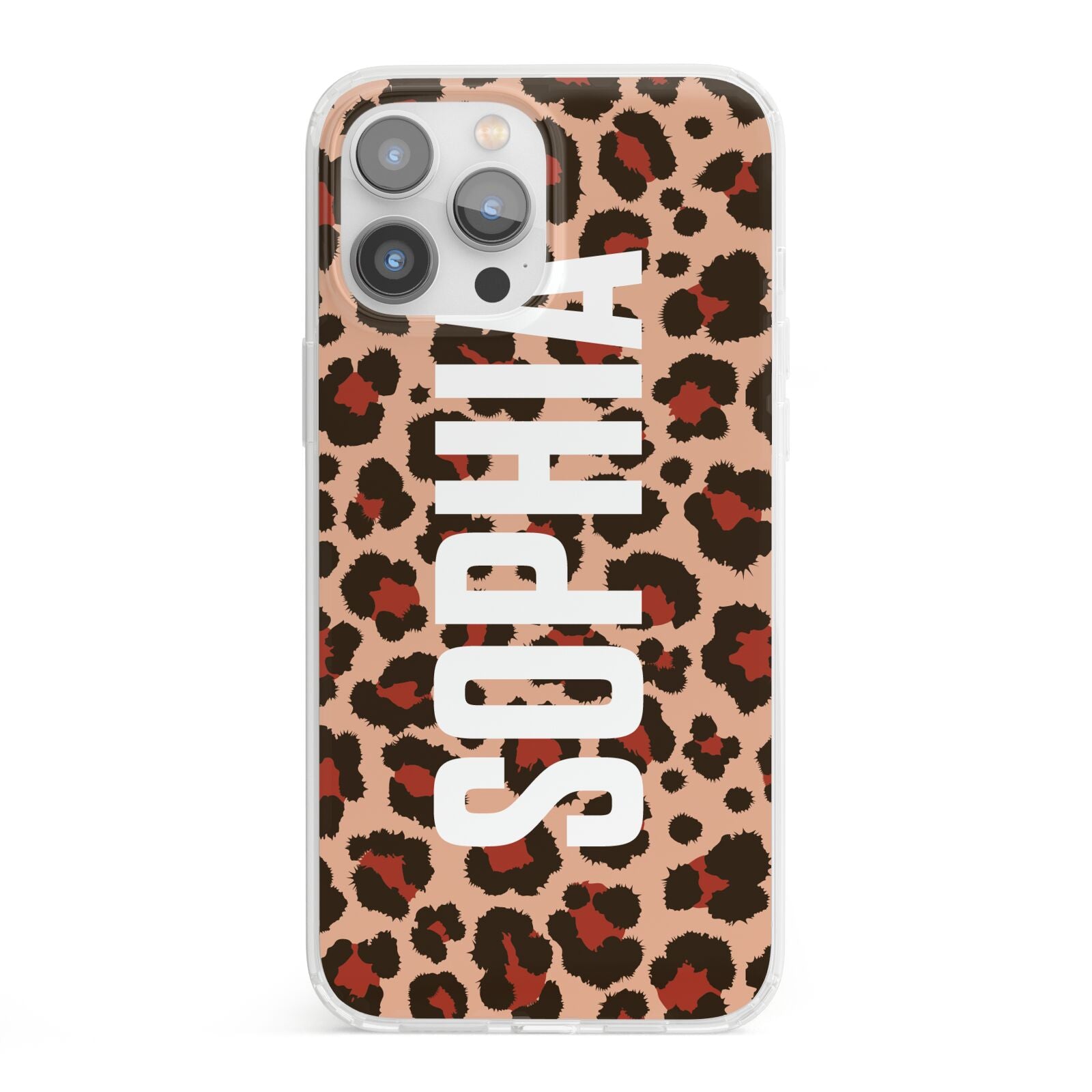 Personalised Leopard Print Name iPhone 13 Pro Max Clear Bumper Case