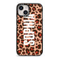 Personalised Leopard Print Name iPhone 14 Black Impact Case on Silver phone