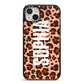 Personalised Leopard Print Name iPhone 14 Plus Black Impact Case on Silver phone