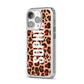 Personalised Leopard Print Name iPhone 14 Pro Clear Tough Case Silver Angled Image