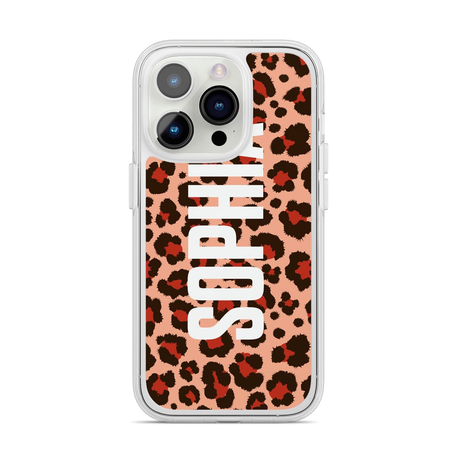 Personalised Leopard Print Name iPhone 14 Pro Clear Tough Case Silver