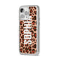 Personalised Leopard Print Name iPhone 14 Pro Max Clear Tough Case Silver Angled Image