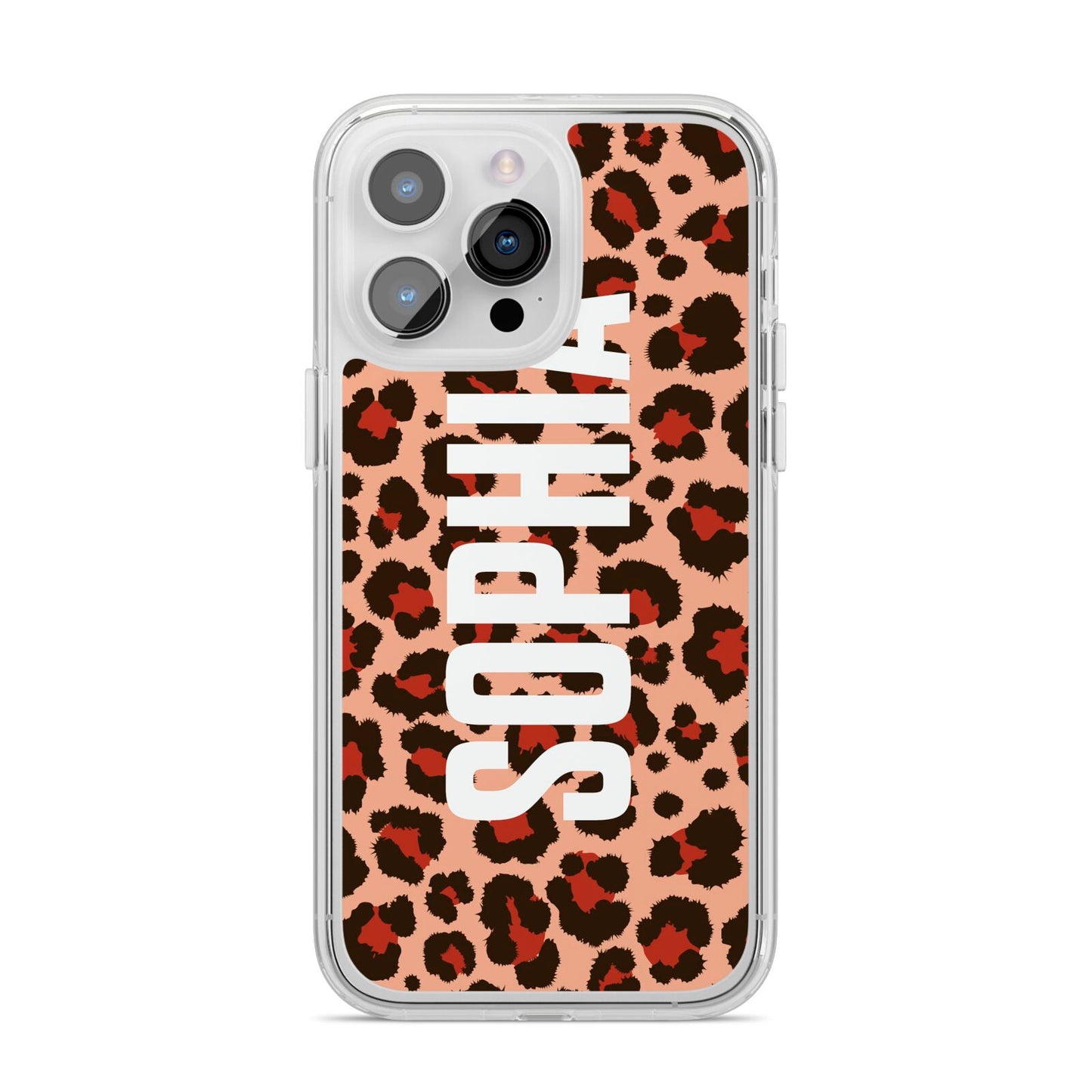 Personalised Leopard Print Name iPhone 14 Pro Max Clear Tough Case Silver