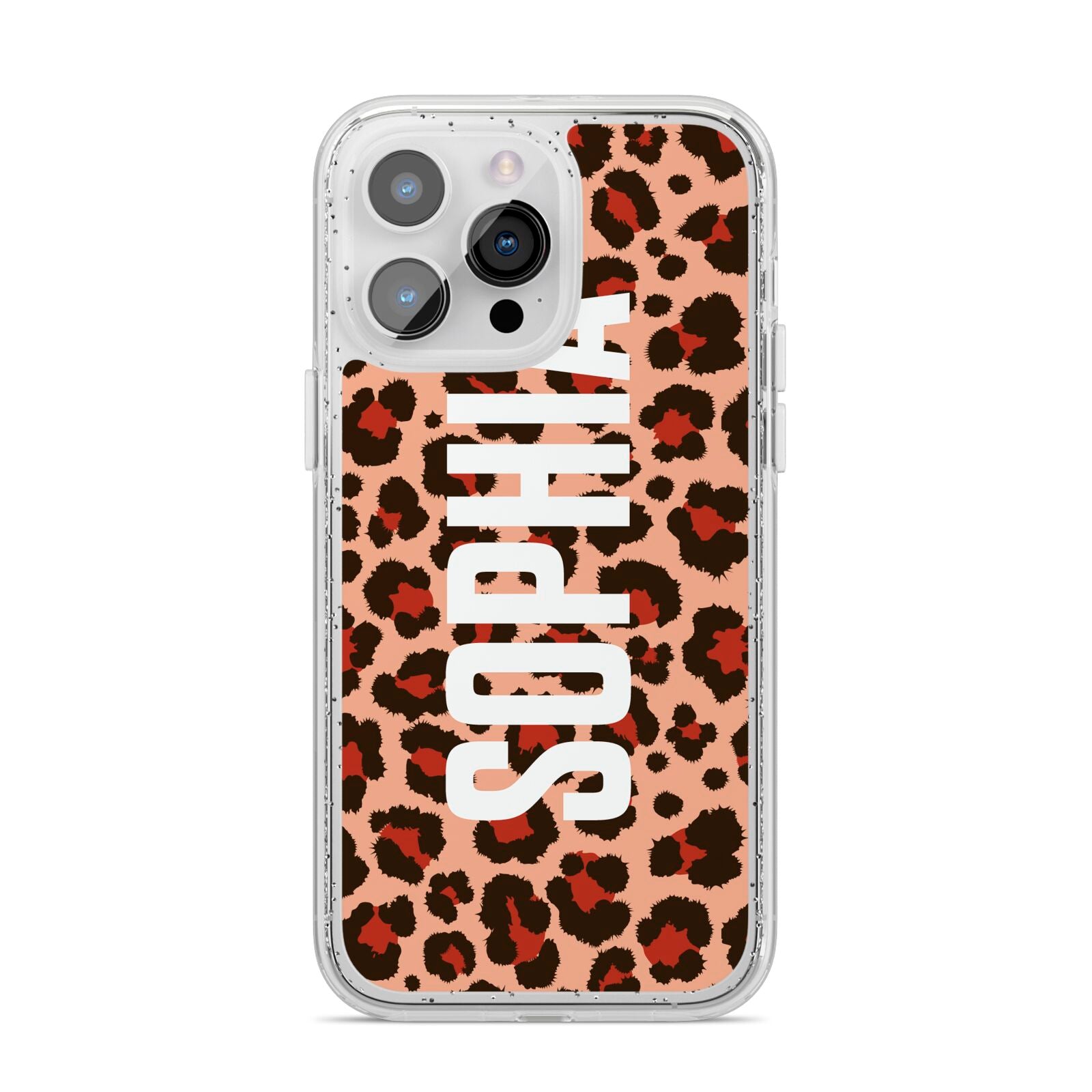 Personalised Leopard Print Name iPhone 14 Pro Max Glitter Tough Case Silver