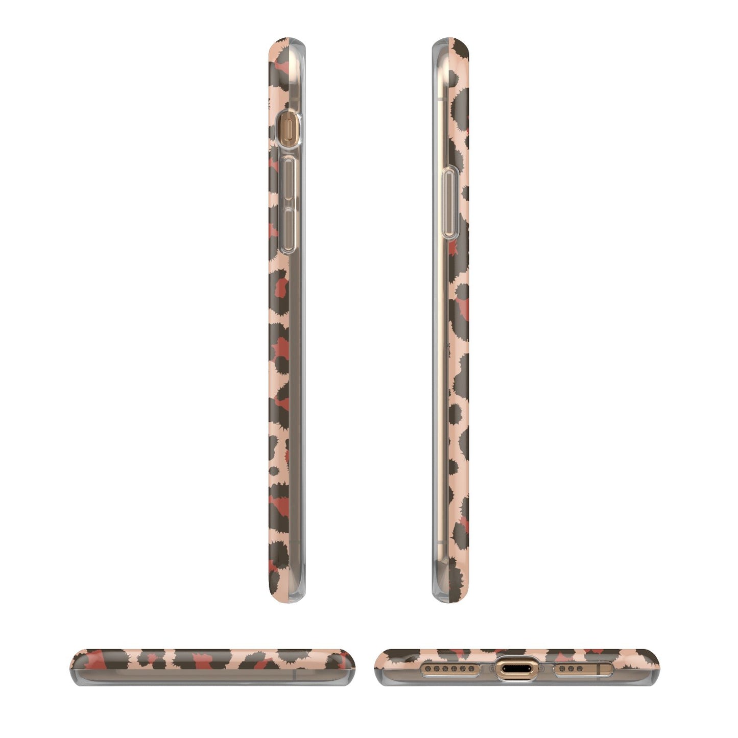 Personalised Leopard Print Name iPhone XS 3D Tough Case in Gold Angled Images