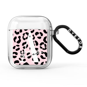 Personalised Leopard Print Pink Black AirPods Case