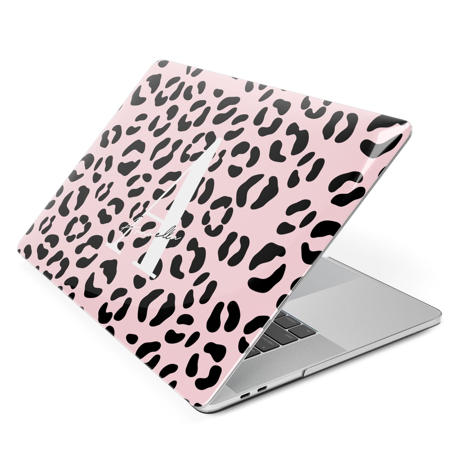 Personalised Leopard Print Pink Black Apple MacBook Case Side View