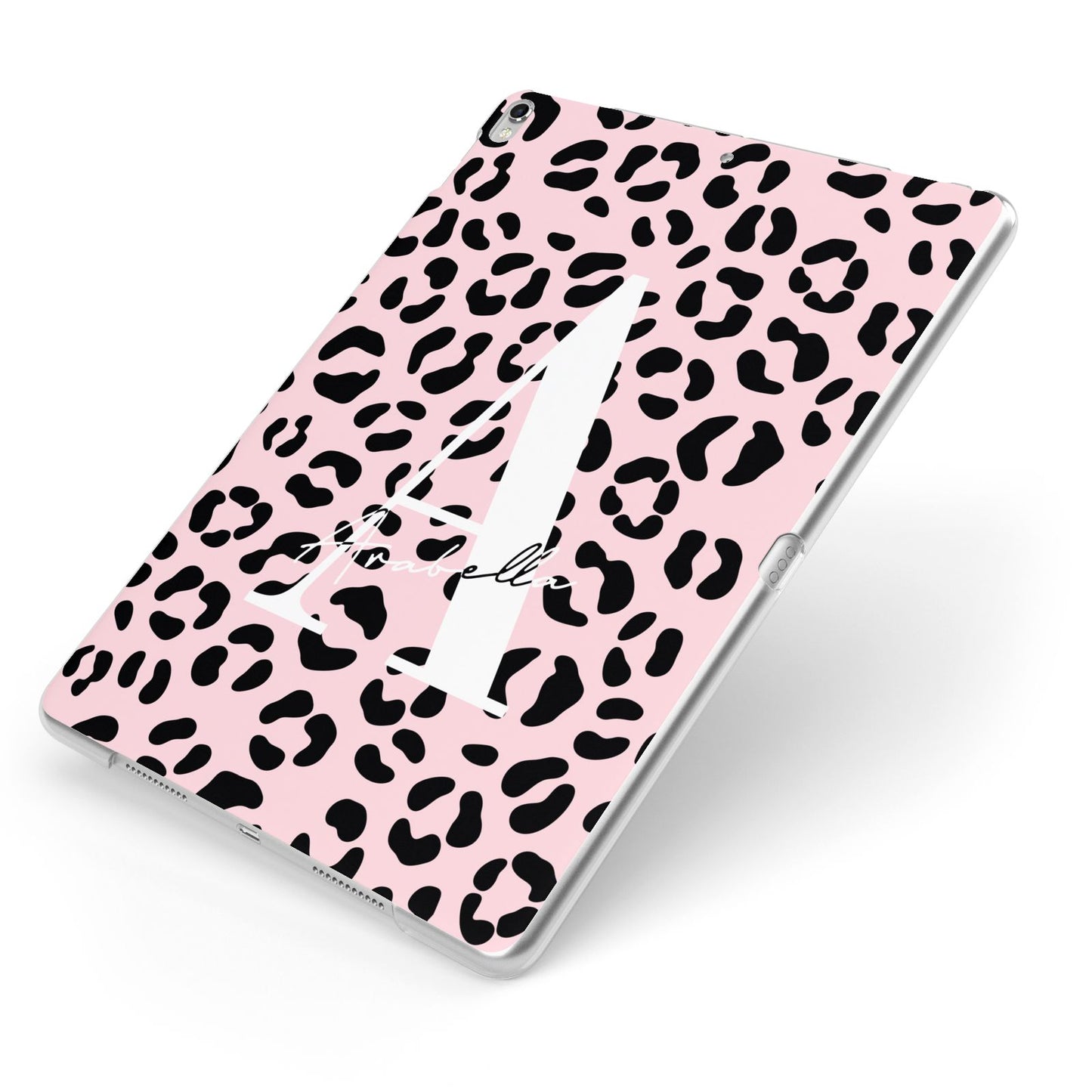 Personalised Leopard Print Pink Black Apple iPad Case on Silver iPad Side View