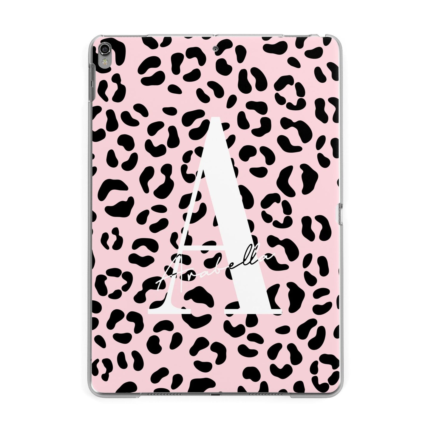 Personalised Leopard Print Pink Black Apple iPad Grey Case