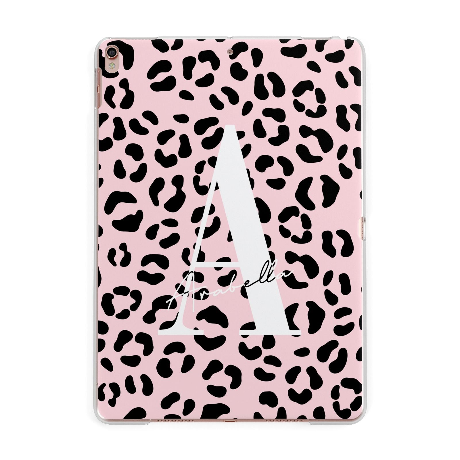 Personalised Leopard Print Pink Black Apple iPad Rose Gold Case
