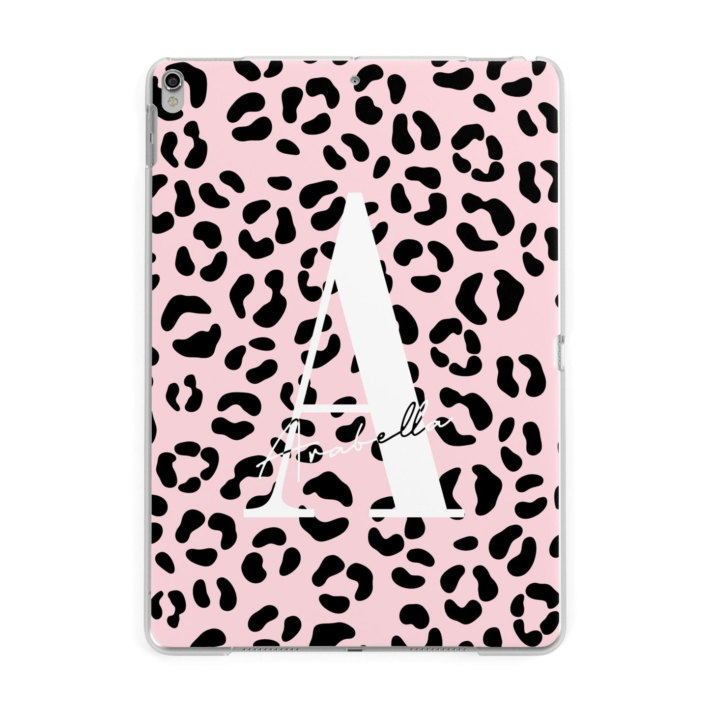 Personalised Leopard Print Pink Black Apple iPad Silver Case
