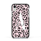 Personalised Leopard Print Pink Black Apple iPhone XR Impact Case Black Edge on Silver Phone