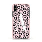 Personalised Leopard Print Pink Black Apple iPhone Xs Impact Case Pink Edge on Black Phone