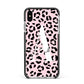 Personalised Leopard Print Pink Black Apple iPhone Xs Max Impact Case Black Edge on Silver Phone