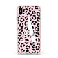 Personalised Leopard Print Pink Black Apple iPhone Xs Max Impact Case Pink Edge on Silver Phone