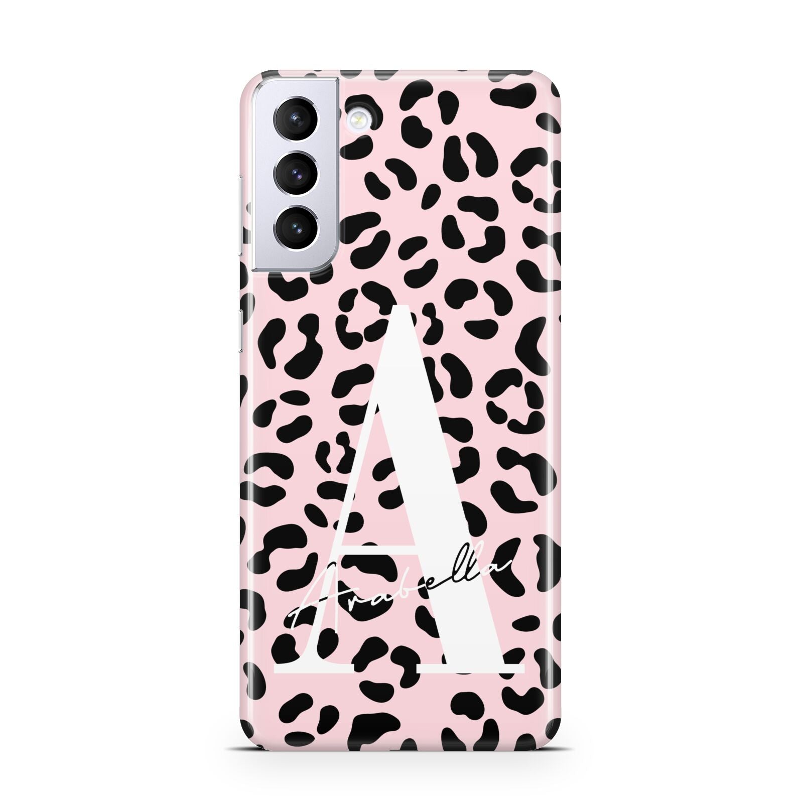 Personalised Leopard Print Pink Black Samsung S21 Plus Phone Case