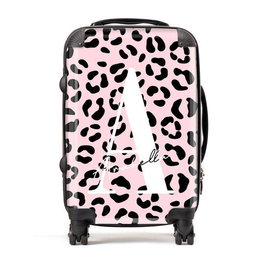 Personalised Leopard Print Pink Black Suitcase