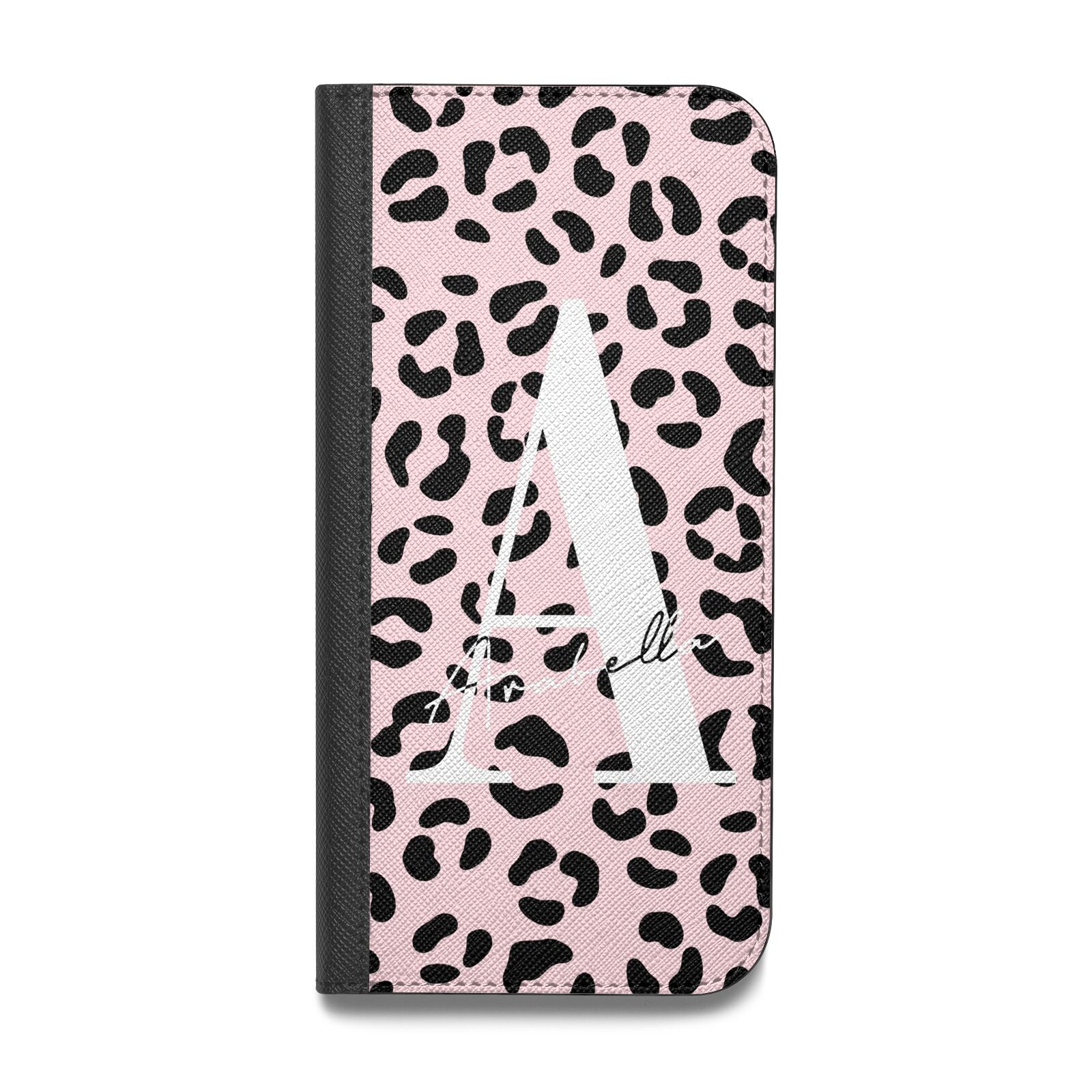 Personalised Leopard Print Pink Black Vegan Leather Flip Samsung Case