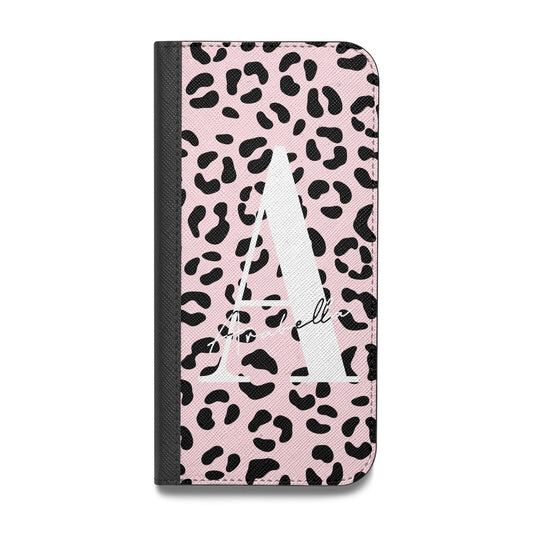 Personalised Leopard Print Pink Black Vegan Leather Flip Samsung Case