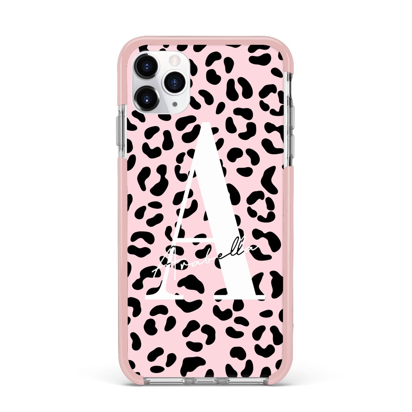 Personalised Leopard Print Pink Black iPhone 11 Pro Max Impact Pink Edge Case