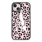 Personalised Leopard Print Pink Black iPhone 13 Black Impact Case on Silver phone