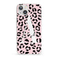 Personalised Leopard Print Pink Black iPhone 13 Clear Bumper Case