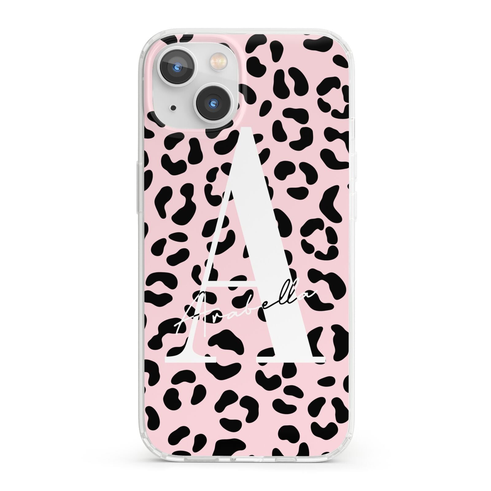 Personalised Leopard Print Pink Black iPhone 13 Clear Bumper Case
