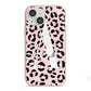 Personalised Leopard Print Pink Black iPhone 13 Mini TPU Impact Case with Pink Edges