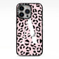 Personalised Leopard Print Pink Black iPhone 13 Pro Black Impact Case on Silver phone