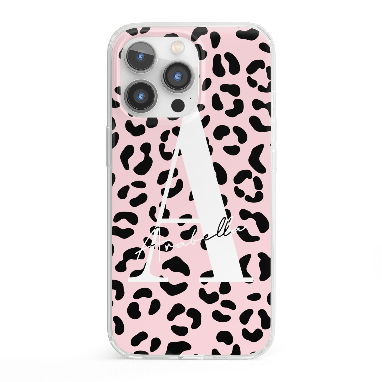 Personalised Leopard Print Pink Black iPhone 13 Pro Clear Bumper Case
