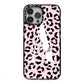 Personalised Leopard Print Pink Black iPhone 13 Pro Max Black Impact Case on Silver phone