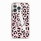 Personalised Leopard Print Pink Black iPhone 13 Pro TPU Impact Case with Pink Edges