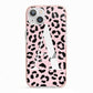 Personalised Leopard Print Pink Black iPhone 13 TPU Impact Case with Pink Edges