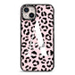 Personalised Leopard Print Pink Black iPhone 14 Plus Black Impact Case on Silver phone
